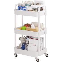UDEAR 4-Tier Rolling Utility Cart with 12 Category Labels,Multifunctional Storage Shelves with Handle and Lockable Wheels for Room,Office,Kitchen,Bathroom,Black