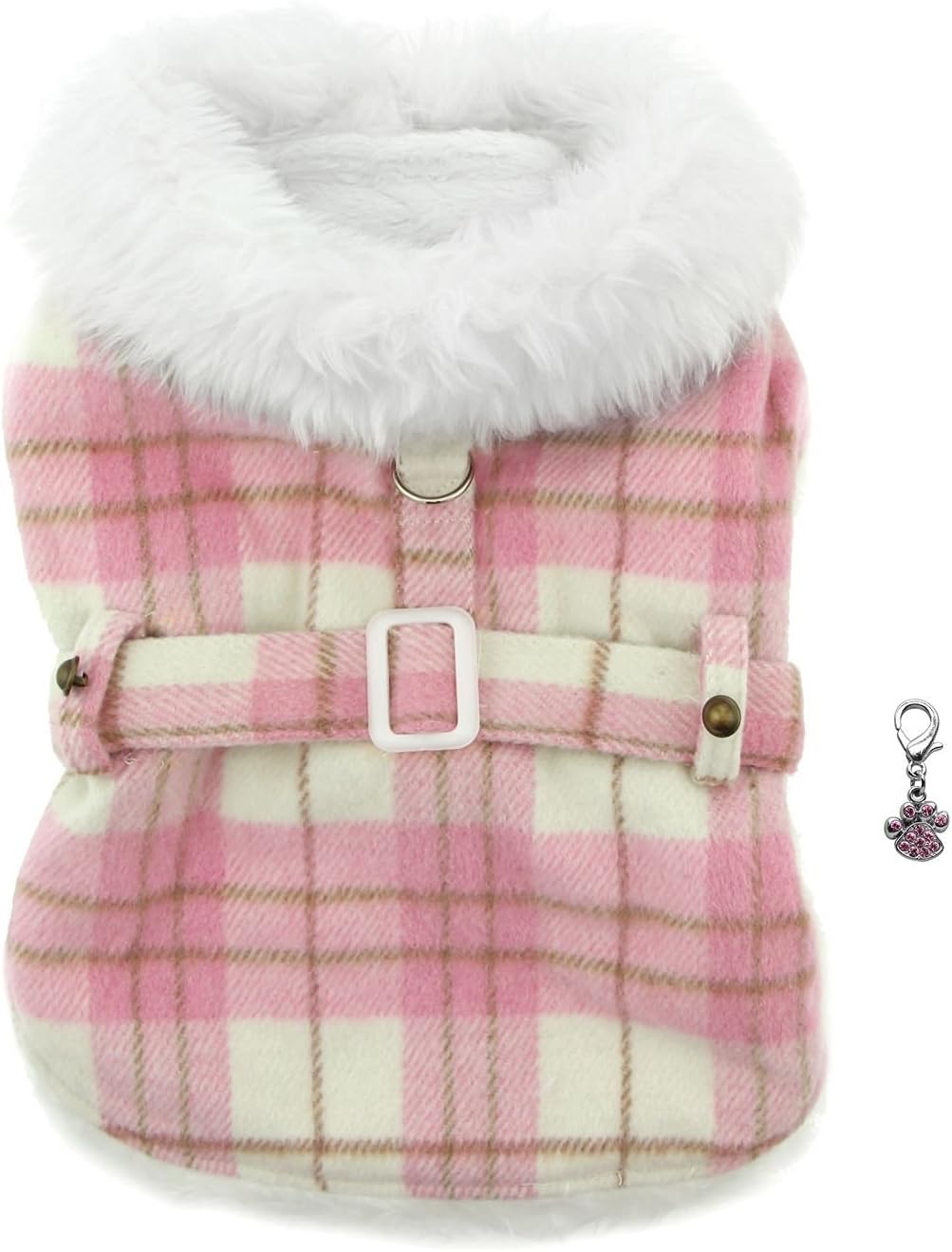 Doggie Design Pink and White Plaid Dog Harness Coat with Leash Small (Chest 13-16, Neck 10-12, Weight 6-10 lbs.)