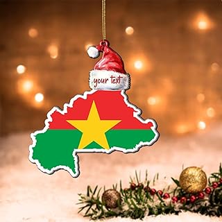 Swavecat Burkina Faso Christmas Ornaments for Tree Burkina Faso Flag with Santa Hat Custom Novelty Acrylic Christmas Ornament Double-Sided Print 2D Xmas Tree Decorations 3in