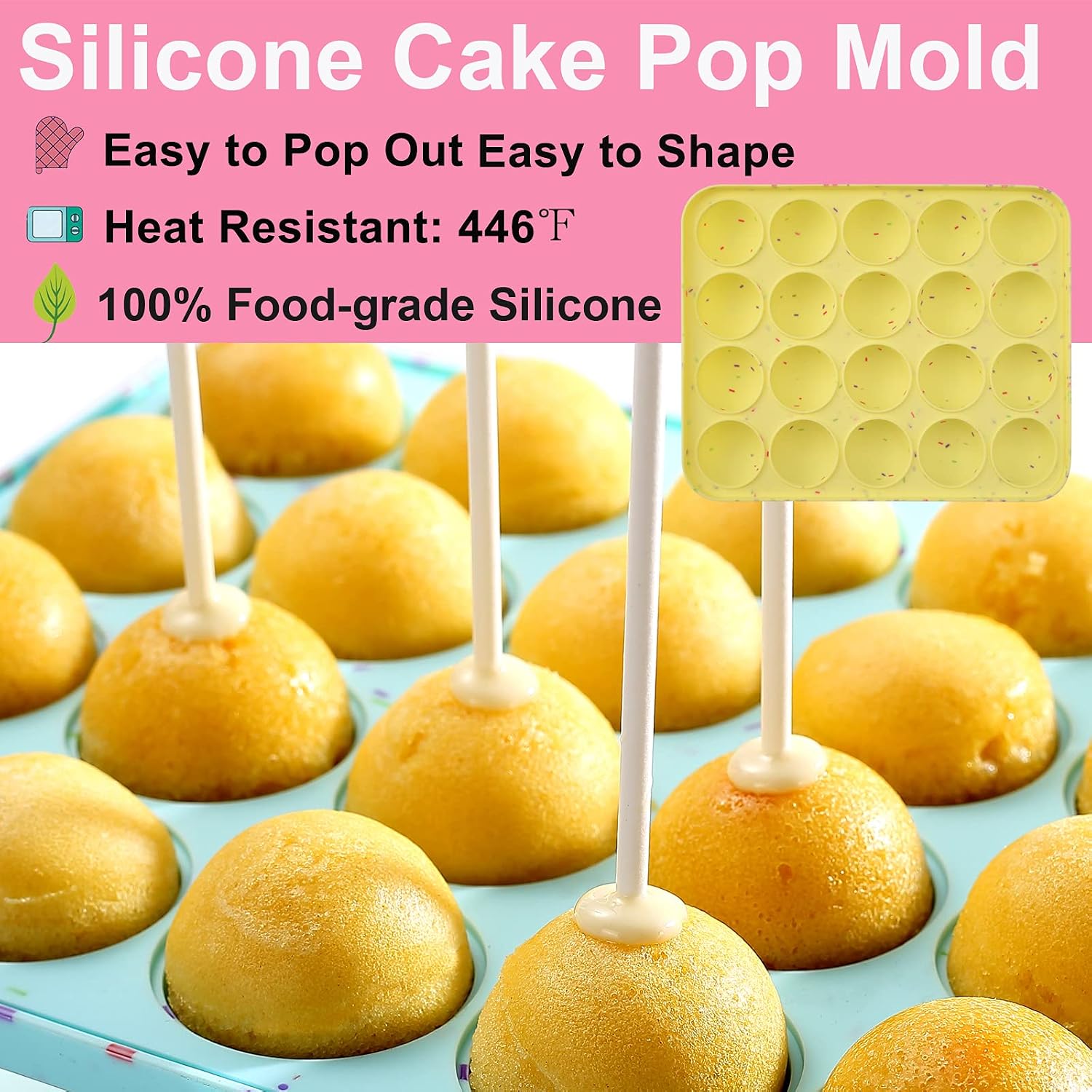 ULEE Cake Pop Maker Set Including Silicone Lollipop Molds, 3 Tier Display Stand, Silicone Cupcake Molds, Chocolate Candy Melting Pot, Lollipop Sticks, Decorating Pen, Bags and Twist Ties (Yellow)