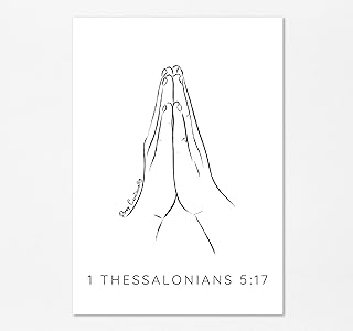 1 Thessalonians 5 17 Pray Continually Modern Christian Line Art Wall Print, Contemporary Prayer Scripture Home Decor Poster A4 UNFRAMED, Crafty Cow Design