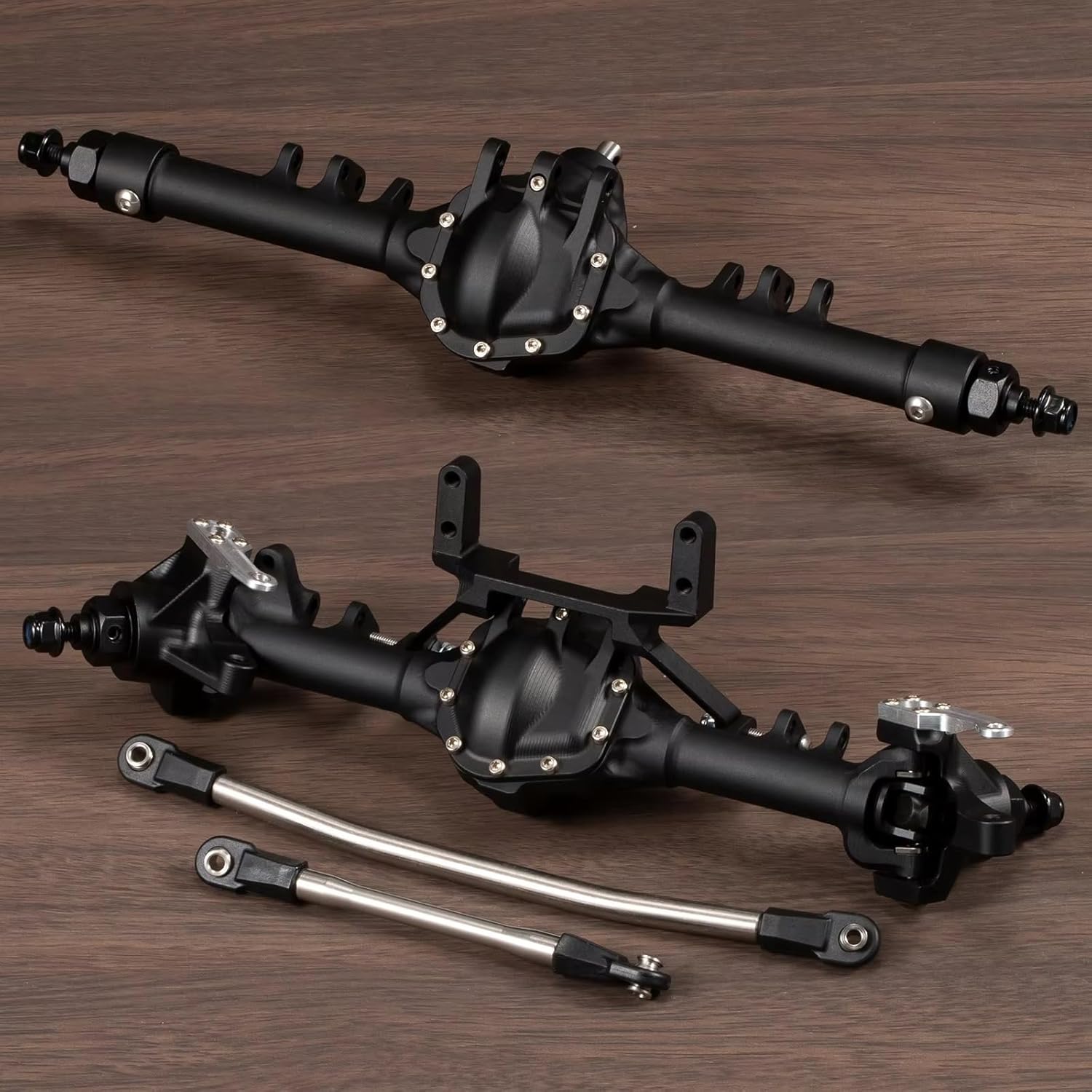 Machined Aluminum Straight Axle Set with SOA Servo Mount Black Silver Anodized for Axial SCX10 II VS4-10 1/10 RC Rock Crawler (Black Set)