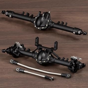 Machined Aluminum Straight Axle Set with SOA Servo Mount Black Silver Anodized for Axial SCX10 II VS4-10 1/10 RC Rock Crawler Black Set