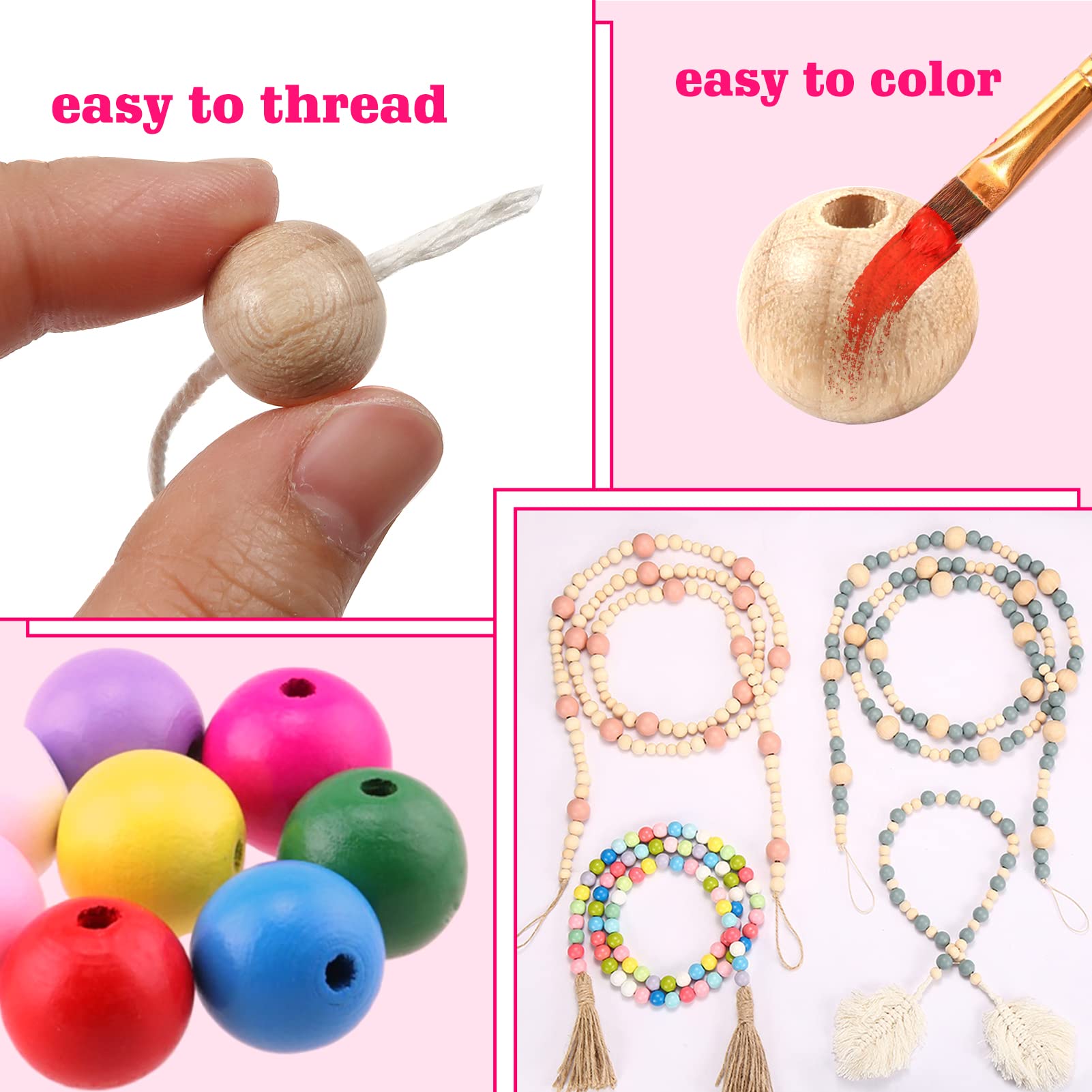 160 Perline Legno E 5m Corda Macramè - Per Braccialetti E Lavoretti Fai Da Te | 6-14mm - Foto 8