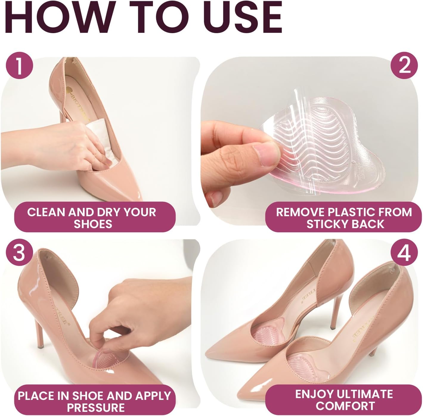 Foot Pads for Heels (6 Pairs): Ball of Foot Cushion for Women, Anti-Slip Metatarsal Pads for Pain Relief, Gel Forefoot Cushions for High Heels