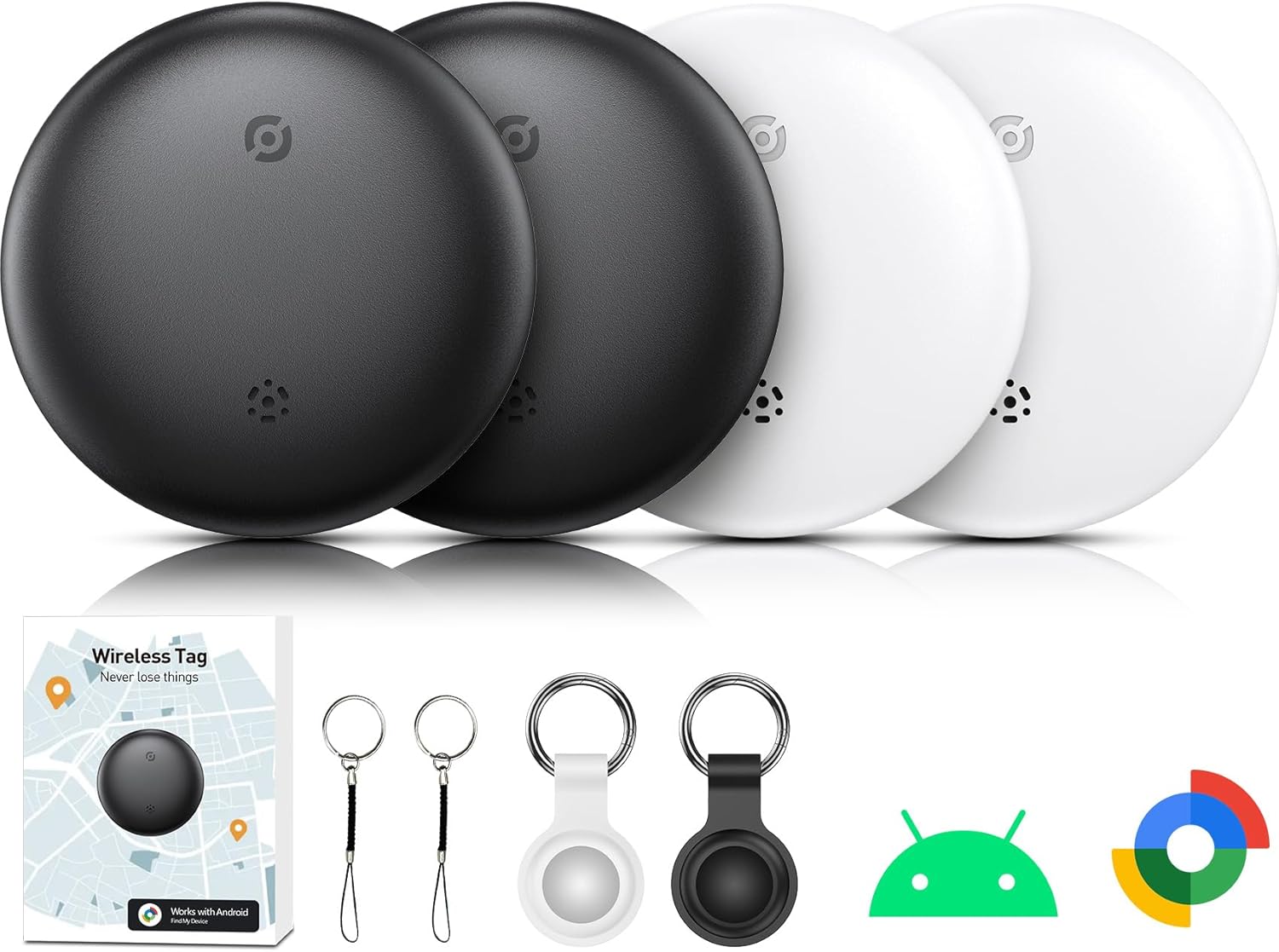 Tracker Tag for Android, Air Tracker Tags-4 Pack Android Tracker Tags Work with Google Find My,Bluetooth Tracker for Finder and Item Locator Smart Tag with Protective Case for Wallet,Luggage