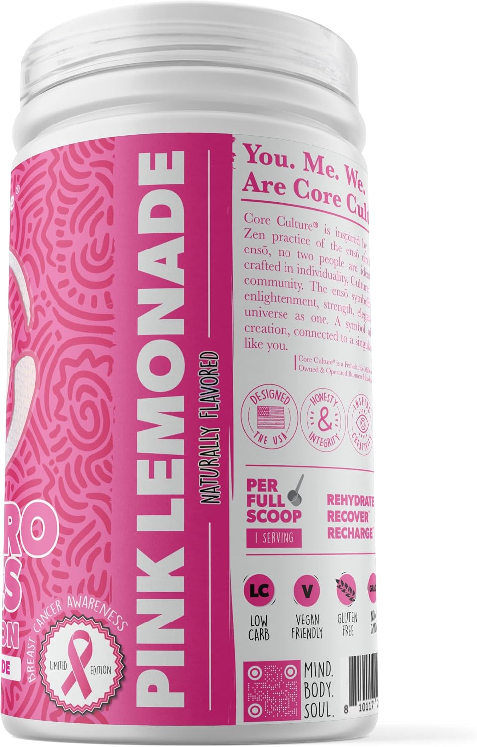 Core Culture Pink Lemonade Electrolytes Powder - Refreshing Rapid Hydration Electrolyte Drink Mix to Recover & Recharge - Naturally Sweetened, Keto Electrolytes Powder No Sugar, 10 cals - 45 Servings