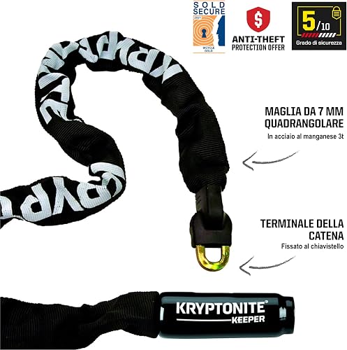Kryptonite Keeper 785 Bike Chain Lock, 2.8 Feet Long Heavy Duty Anti-Theft Bicycle Chain Lock with Keys for Bike, Motorcycle, Scooter, Bicycle, Door, Gate, Fence - 2