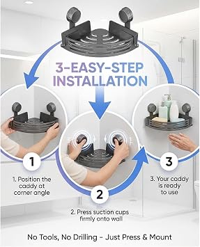 Triangular Draining Basket -No-Drill Triangle Suction Cup Shower Caddy
