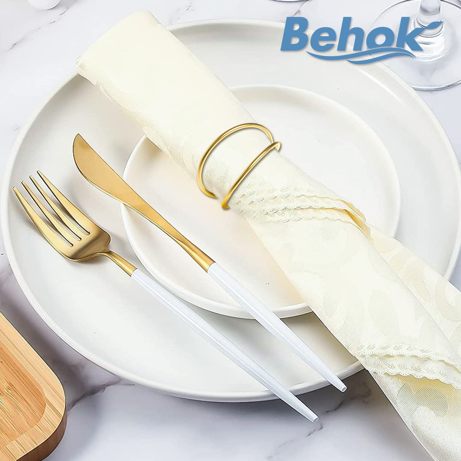 Simpls Lot De 6 Ronds De Serviettes De Table Creux Dorés Pour Mariage