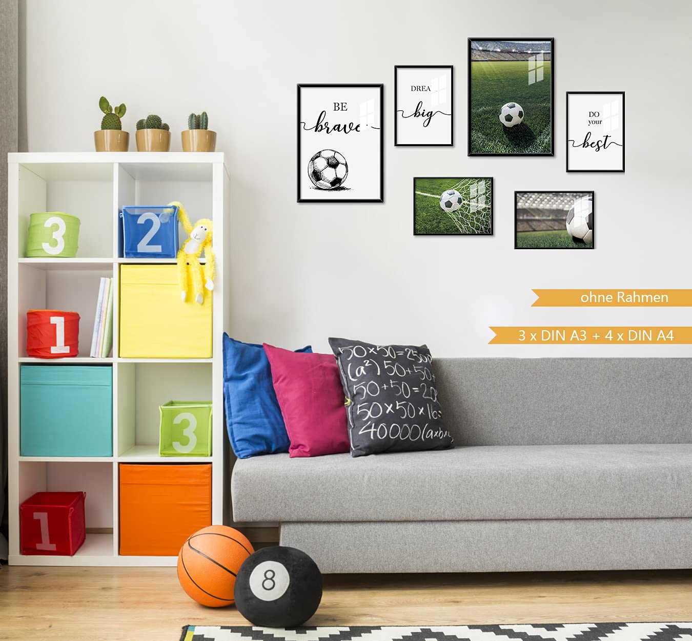 veces Poster di calcio per camera da letto per ragazzi, set di 3 poster motivazionali astratti moderni con partita di calcio, decorazione artistica da