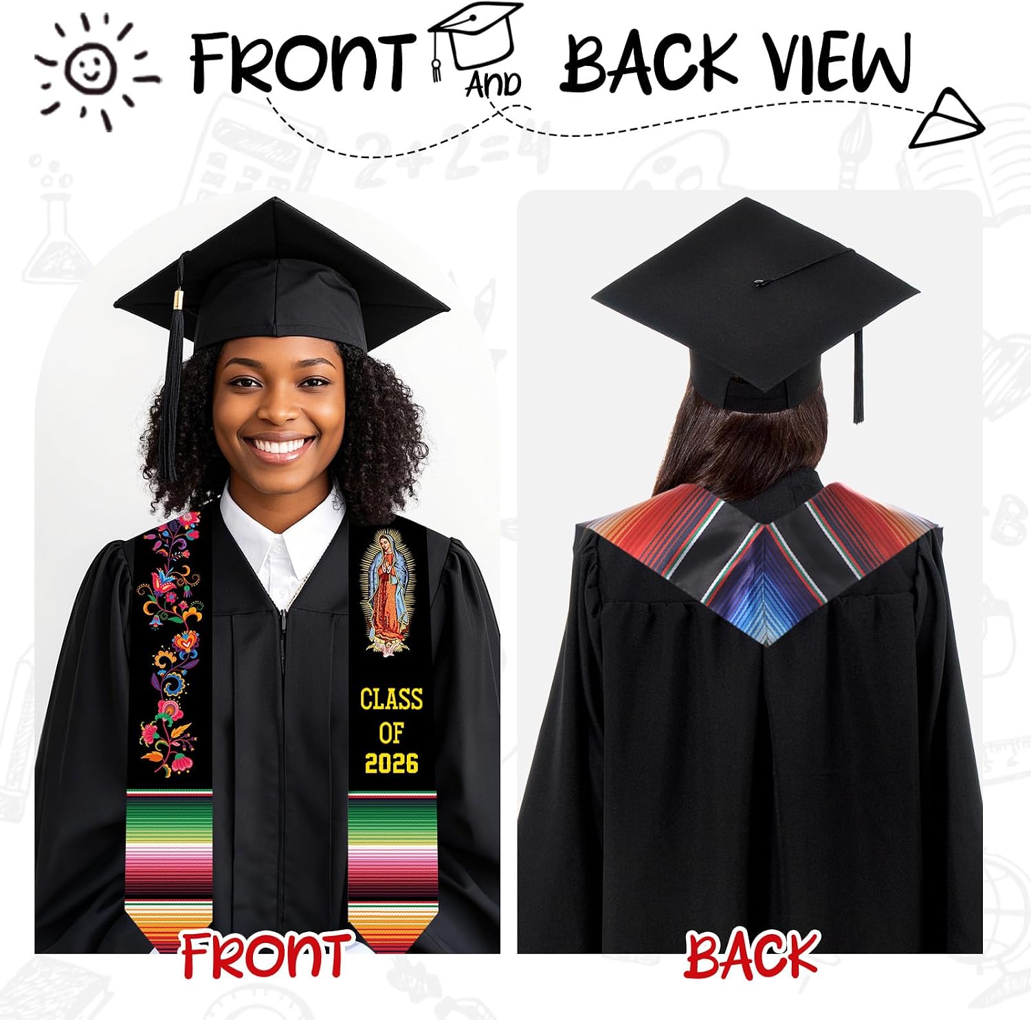 Mexican Graduation Stole Class of 2026 - Classic Mexico Style Honor Stoles for Unisex Adult College Students