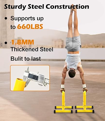 Miniatura 2 de Push Up Bar, 14'' High Steel Parallettes & Dip Bar with Full Coverage Foam Handle, Heavy-Duty Calisthenics Parallel Bars for L-Sit, Dips, Home Gym