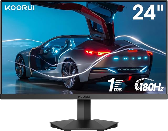 KOORUI Monitor gamingowy 24.5", FHD(1920 x 1080), PC monitory FreeSync &G-Sync kompatybilny z (VA, 1ms, 99% sRGB, Eye Care, 2 x HDMI(144Hz), DisplayPort(180Hz), VESA 75 x 75