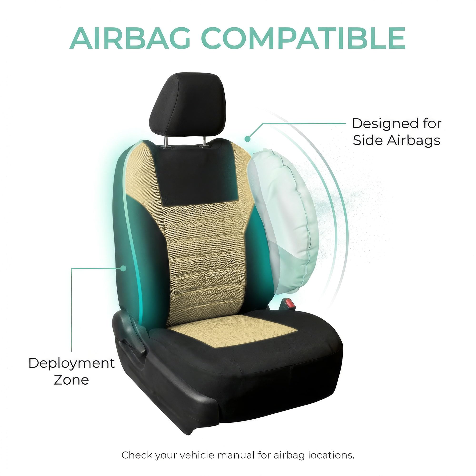 FH Group Automotive Car Seat Covers Front Set Premium 3D Air Mesh Front Seat Covers Airbag Compatible Universal Fit Interior Accessories for Cars Trucks and SUVs - Beige product thumbnail 7