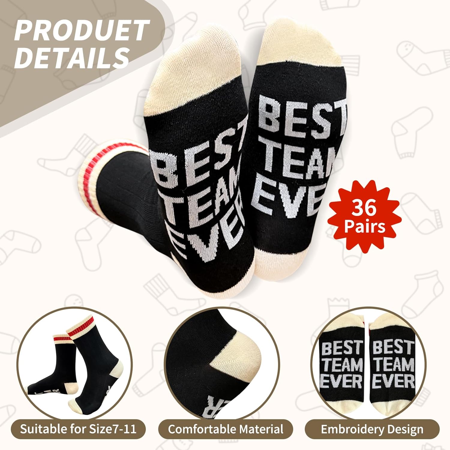 36 Pairs Best Team Ever Socks Bulk Employee Appreciation Staff Holiday Gifts for Coworker Christmas Party Favors