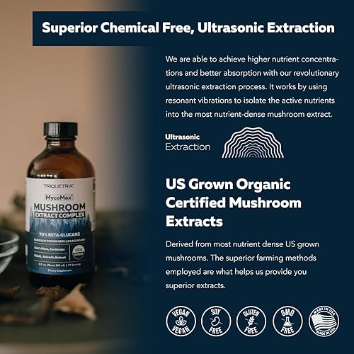 Miniatura 5 de MycoMax Complejo de hongos  70% beta-glucanos, suplemento de hongos de máxima potencia, cultivo en Estados Unidos + extracción ultrasónica  Melena