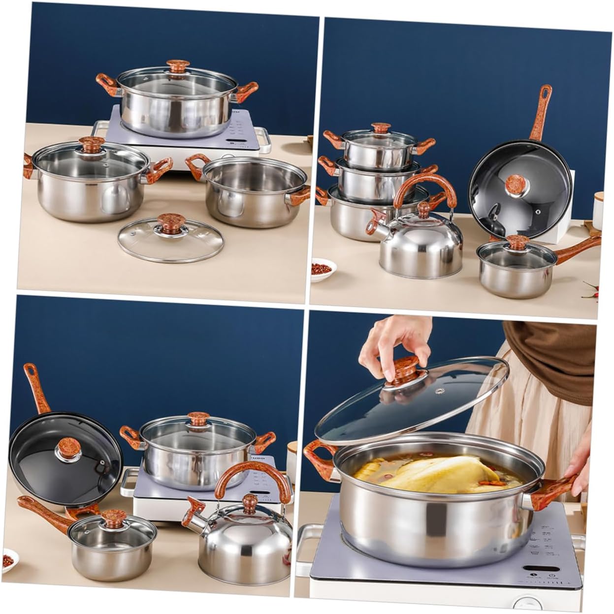 Multifunctional Pot Set 12 Piece Stainless Steel Cookware Steel Pots Pans Easy to Use Cooking