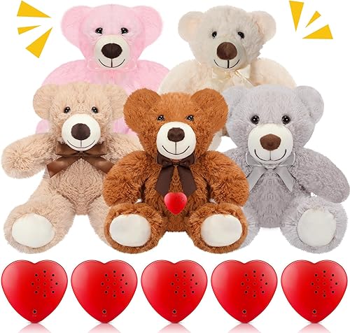 Miniatura 1 de Libima Paquete de 5 osos de peluche de 14 pulgadas con grabadora de voz, módulo de grabadora de sonido de voz de 30 segundos, lindos juguetes de