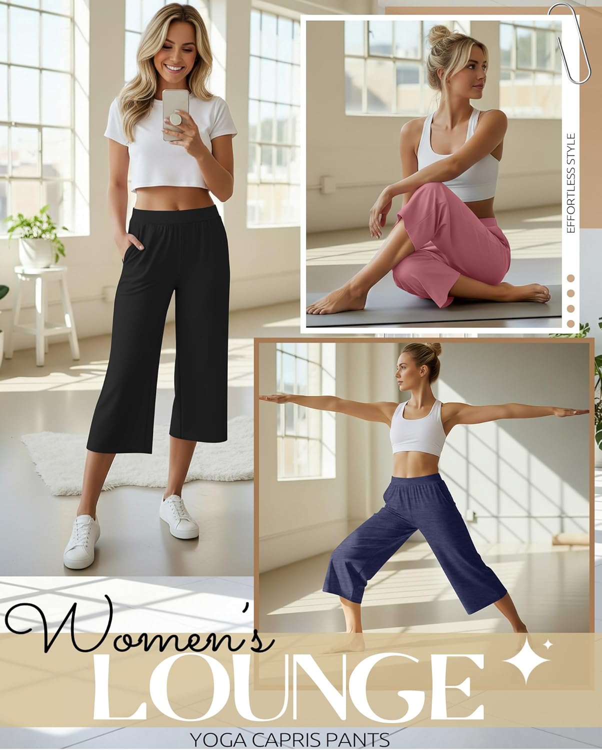 Neer 4 Pack Women's Capri Pants Wide Leg Capris Yoga Sweatpants Lounge Loose Fit High Waist Workout Cropped Pants with Pocket - Image 5