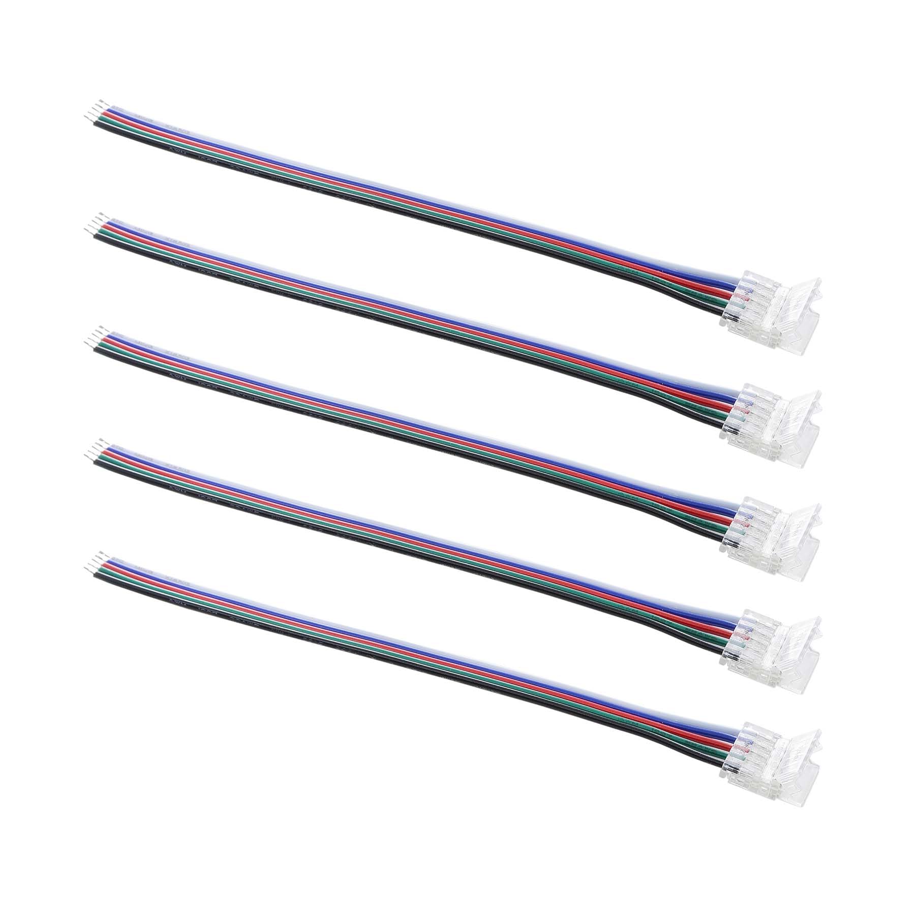 G.w.s 5 Pin Rgbw/Rgbww Strip G.w.s® Solderless 1 End Wire Connectors, For 12Mm Wide /Rgbww Led Cob Strip Lights, Pack Of 5