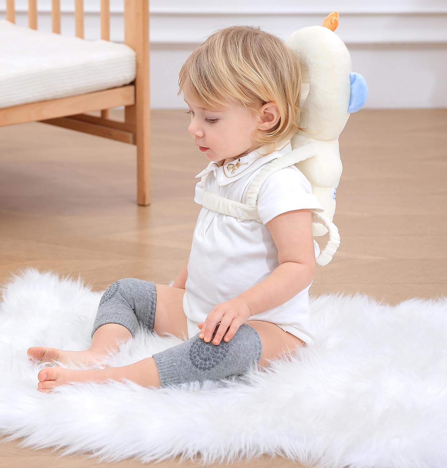 Baby Head Protector Cushion Backpack with 3 Baby Knee Pads for Walking & Crawling,Astronauts, White - Image 2