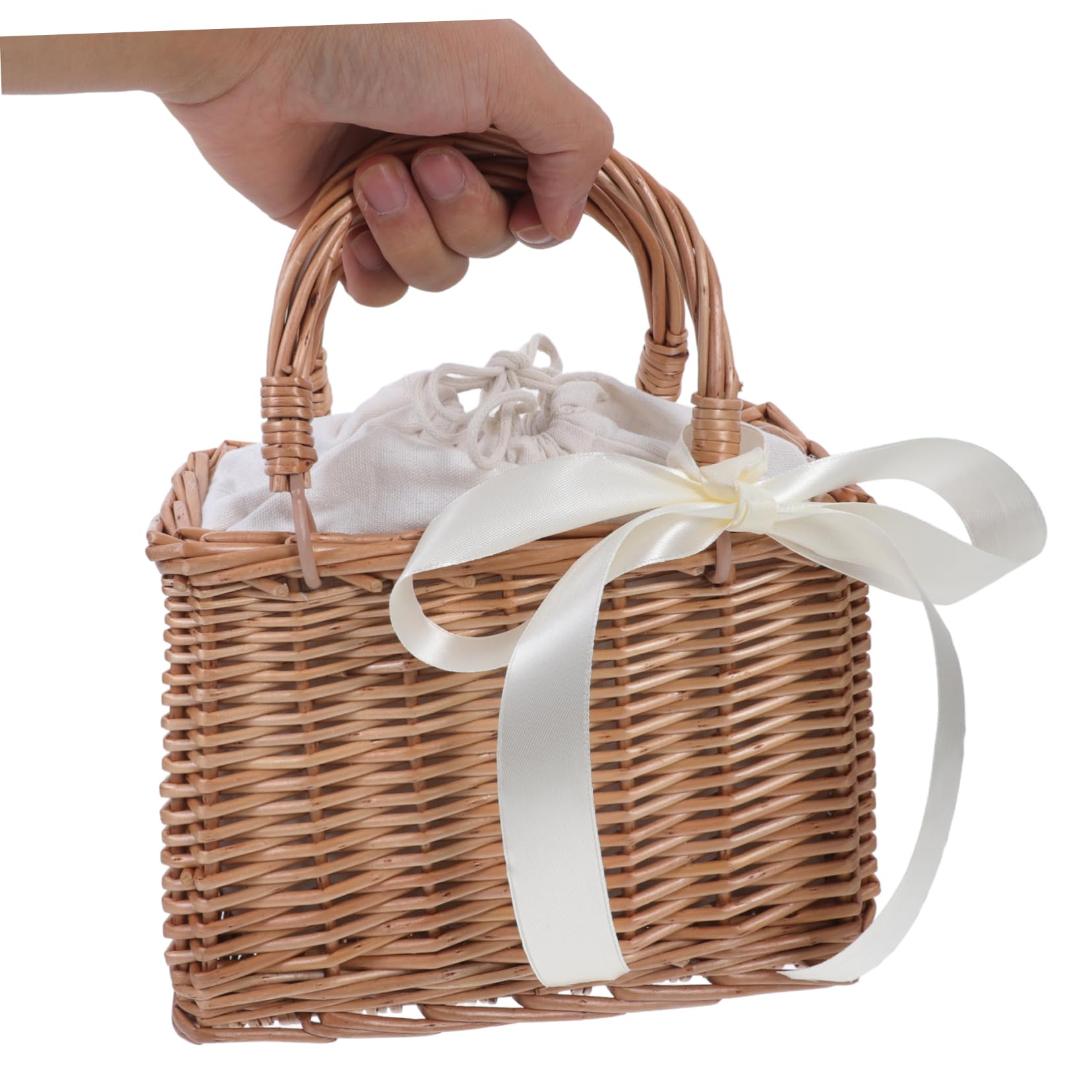 SOLUSTRE Blumenkorb und Henkel Kleiner mit Rattan Quadratischer aus Handgewebt Dekorativer Geschenkkorb Hochzeit Baumwollstoff für Heimdekoration