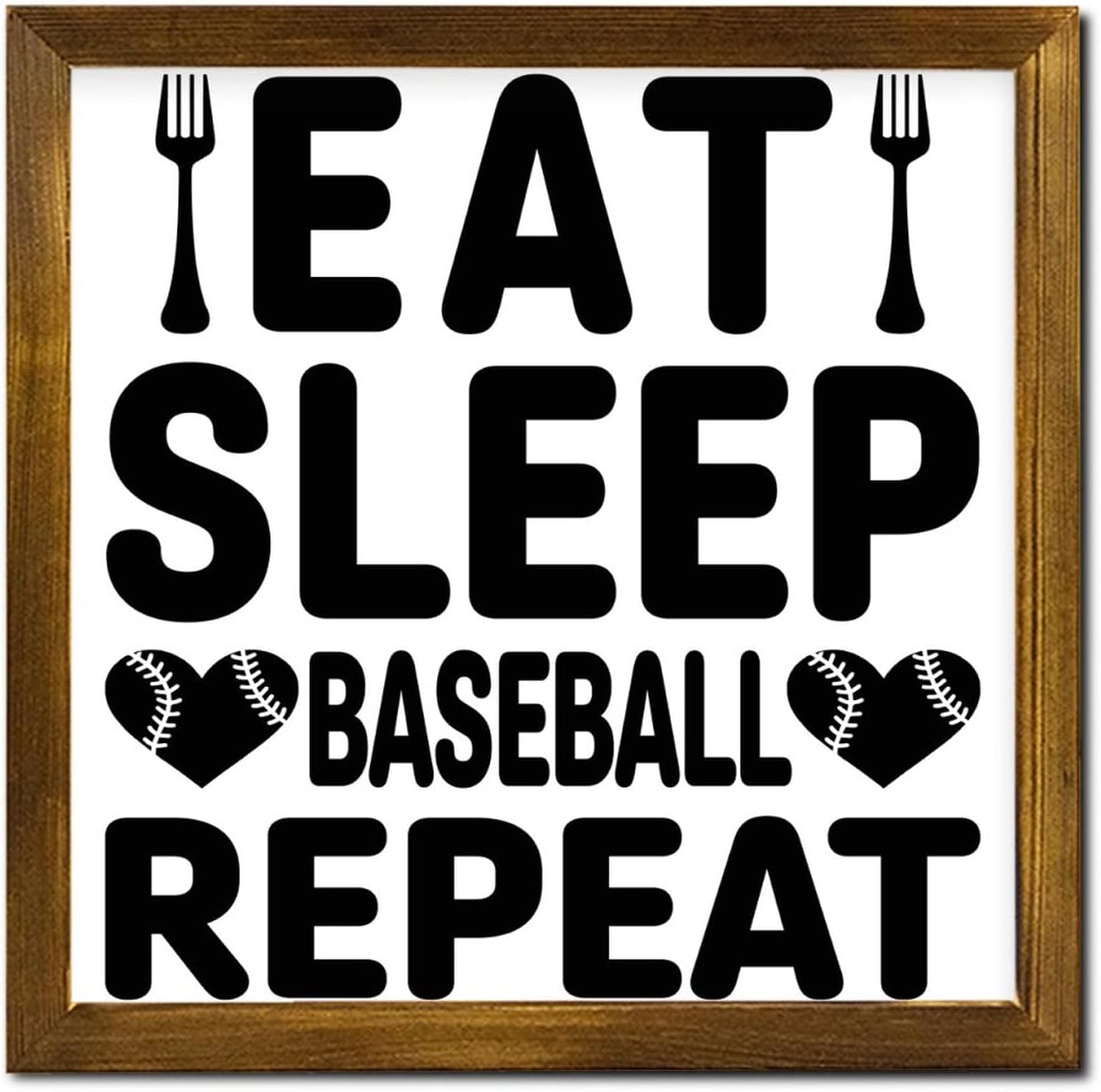 Eat Sleep Baseball Repeat Framed Wooden Sign Saying Quote Wood Panels Farmhouse Wall Art Home Decor for Bedroom Living Room Shelf Kitchen Home 12x12 Inch