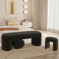 Vista 9 de Juego de Bancos Otomanos Anidables de 3 Piezas, Banco Tapizado de 53" de Largo para Pie de Cama con 2 Taburetes para Pies de 15", Banco Arqueado