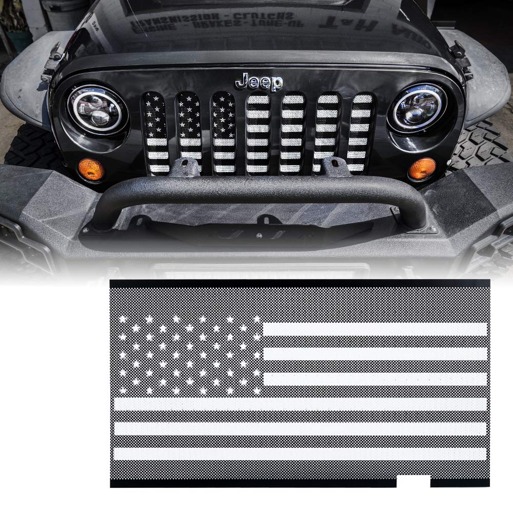 Xprite Grill Insert Compatible with Jeep JK JKU 2007-2018 Black White Flag