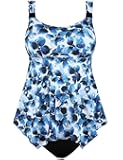 Women's Two Piece Tankini Bathing Suit Ruffle Flowy Tummy Control High Waisted Swimwear Floral Print Swimsuits
