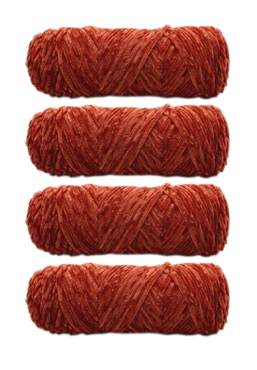 4 Skeins Chenille Yarn，Hand Knitting Soft Glossy Chenille Velvet Amigurumi Yarn for Crochet Weaving Blanket DIY Craft Total 400g (Orange)