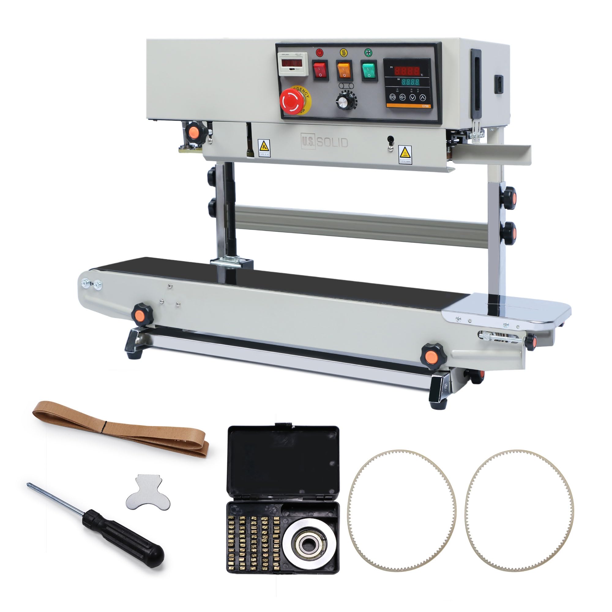 U.S. SOLID Vertical Automatic Continuous Sealing Machine with Digital Temperature Control, Vertical Band Sealer for 0.02-0.8mm PVC Bag Films Stamp Coding 110V/60HZ