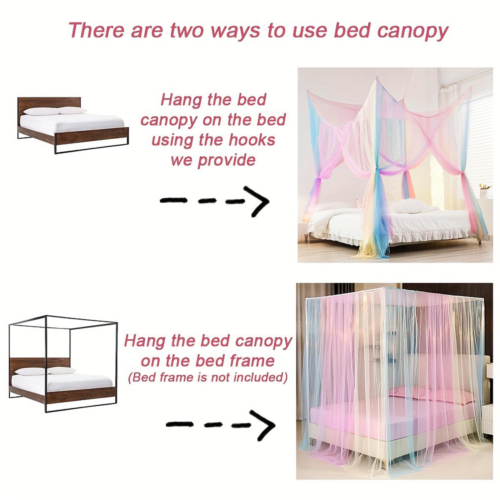 Zanzariera Letto, Zanzariera Letto Matrimoniale Quadrata, Baldacchino per Letto Arcobaleno, Zanzariere Sospese è Adatto a Letti Singoli e può Essere Utilizzato all'esterno o all'interno da Letto