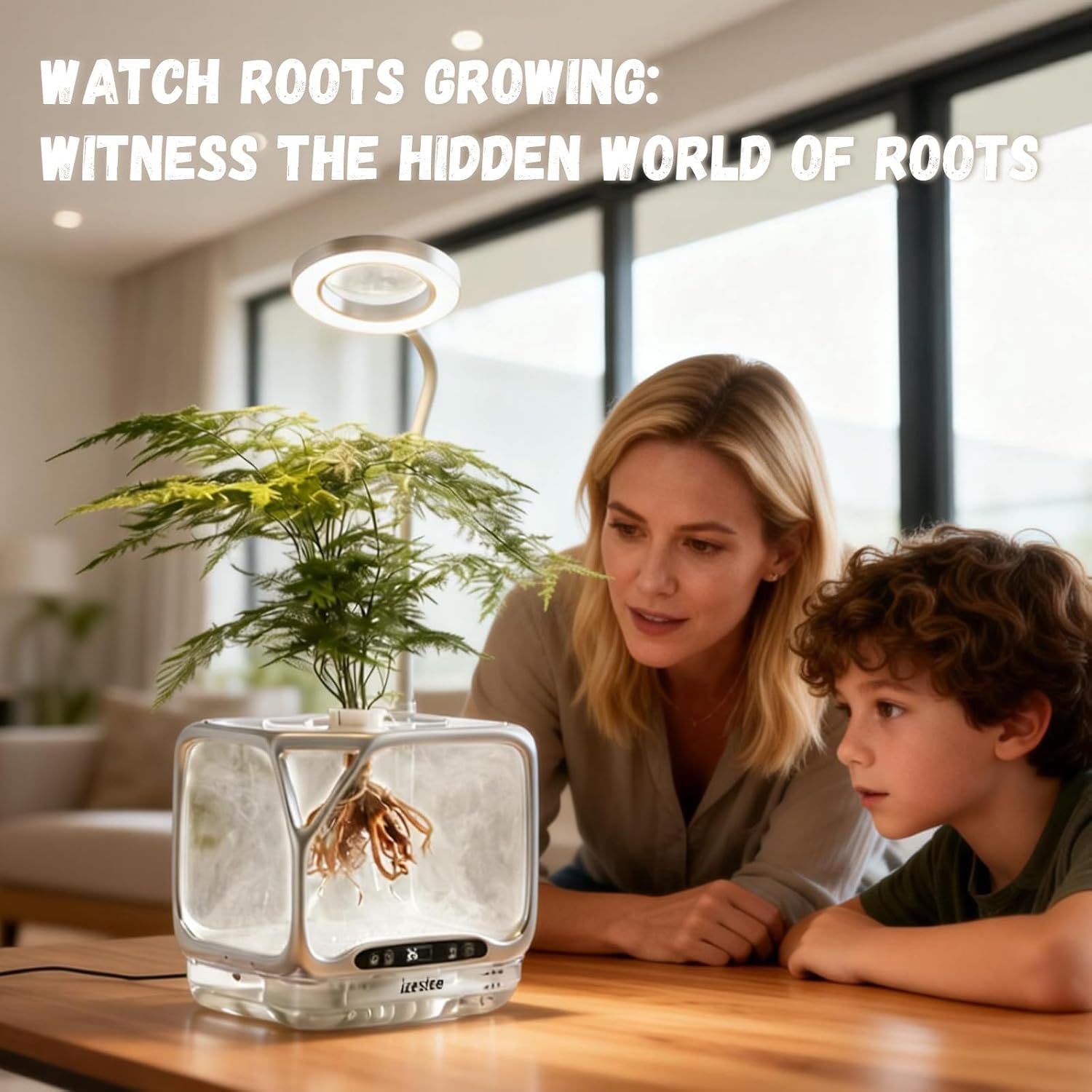 Misting Hydroponic Growing System Kit, Smart Aeroponics Indoor Herb Gardening Planter Root View,Air Humidifier&Auto Light-3 Mist Modes,Temperature Control for Growing Vegetables/Flowers/Pods/Fruits