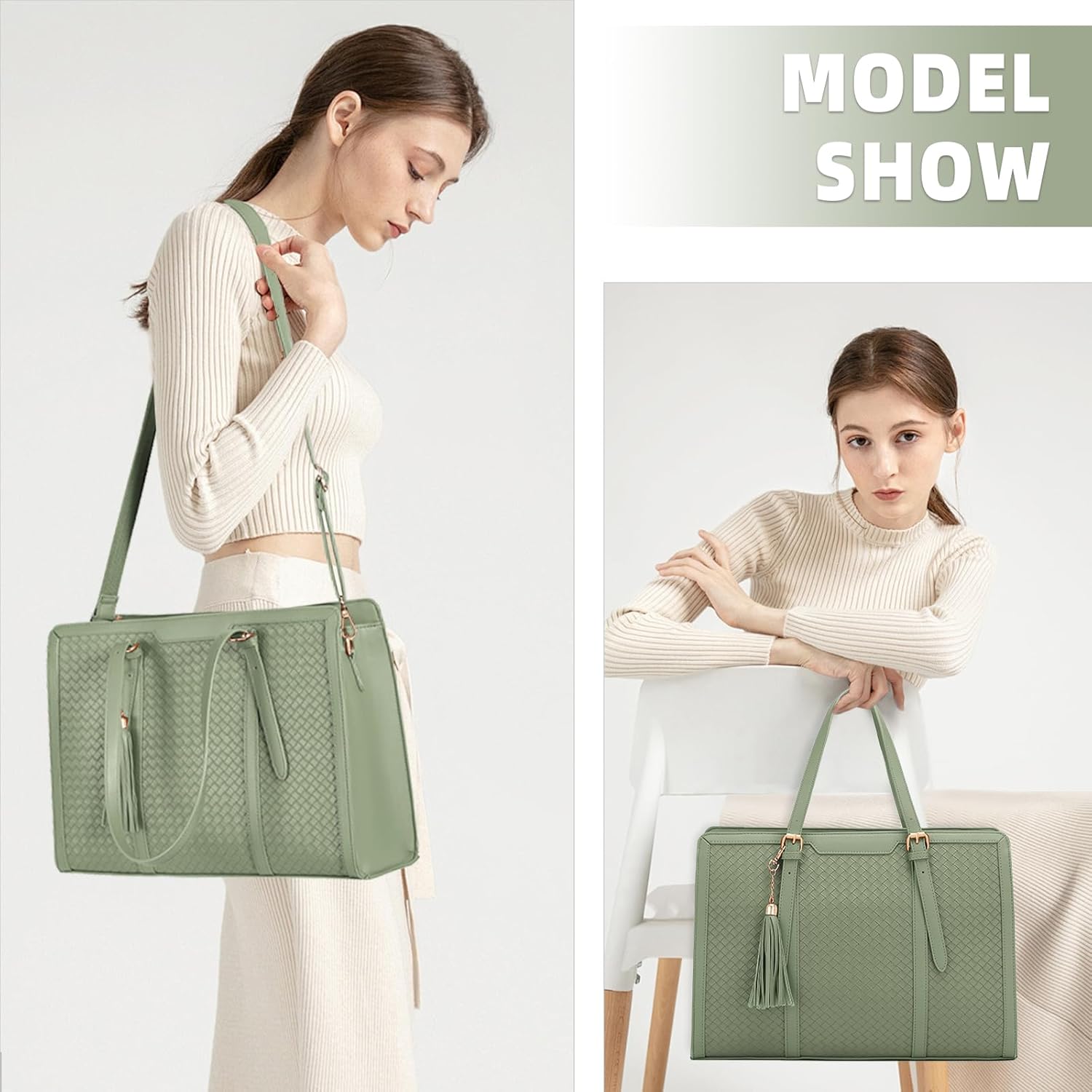 Laptop Tote Bag for Women fits 15.6 Laptop, PU Leather Work Tote bags for Women Large Computer Tote Handbag - Image 2