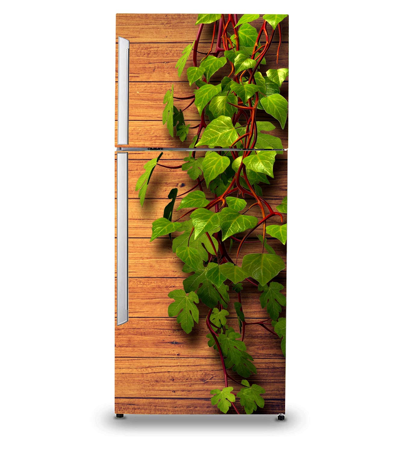 VVWV® Green Leafs Fridge Stickers for Refrigerator Self Adhesive Double Door and Single Door Living Kitchen Decorative Multicoloured Vinyl Printed Wrap (Double Door (61 x 152 cms))