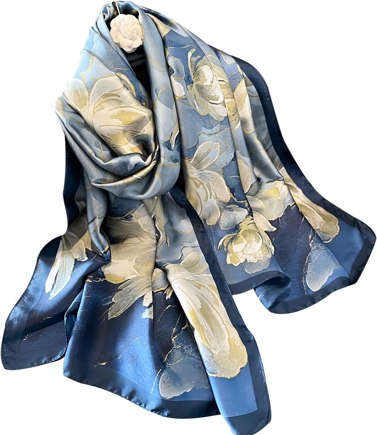 NUWEERIR Womens 100% Large Mulberry Silk Scarf Long Satin Scarf Fashion Lightweight Wraps