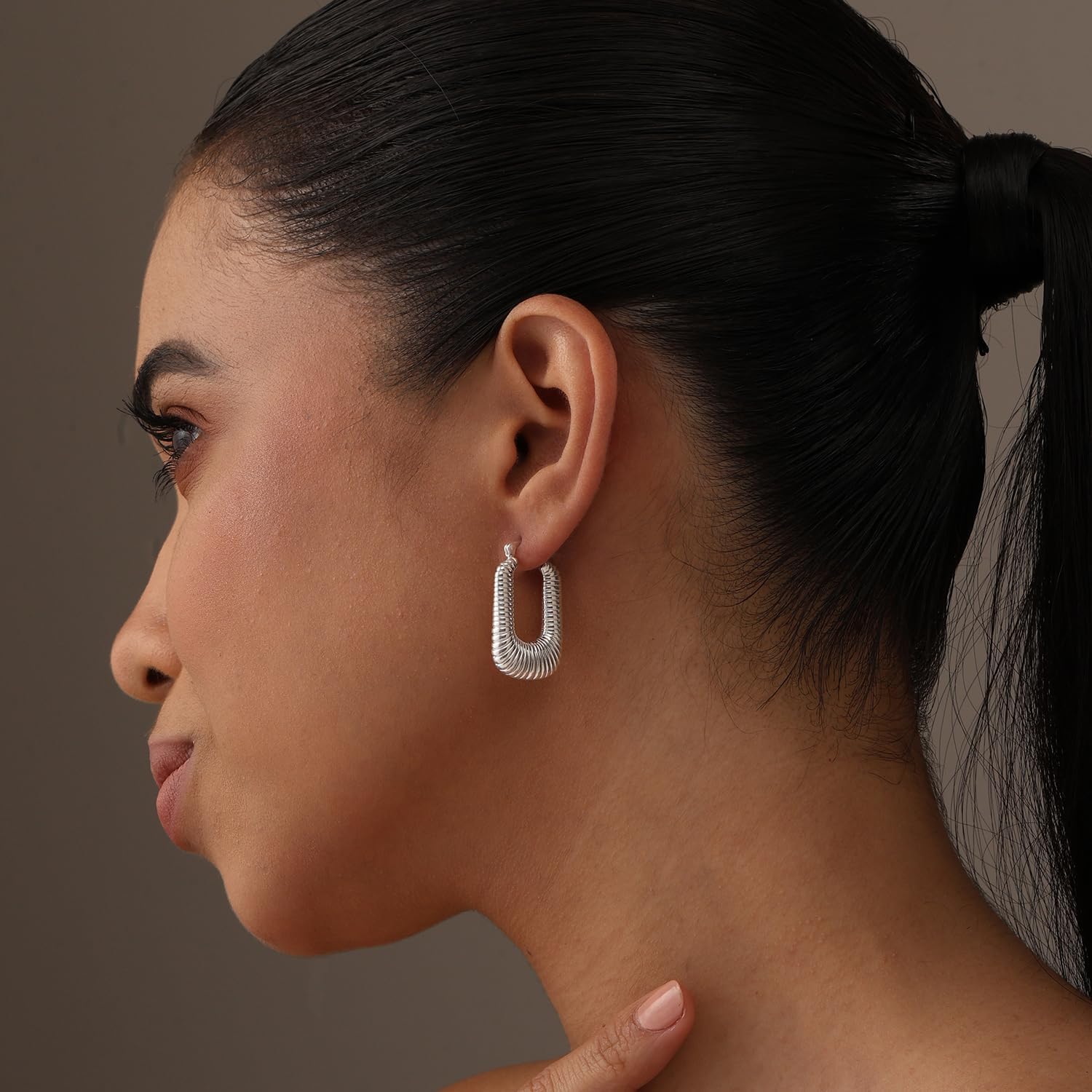 LeCalla 925 Sterling Silver Chunky Hoop Earrings | Italian Design Shrimp Earring | Lightweight Classic Click-Top Earring Hoops for Women - Image 2