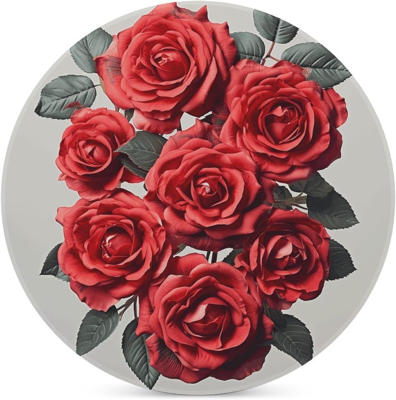 6PCS Red Rose Flower Cluster Coasters Non-Slip Round Drink Coasters with Ceramic Stone and Cork Base, Heat Resistant Absorbent 33.00Stone Coaster Set for Kinds of Mugs and Cups, 4 Inch