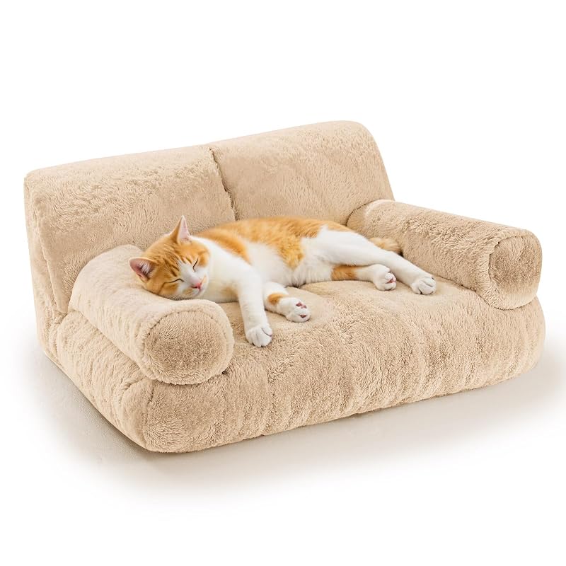 Cama Sofá para Gatos Gimars em Pelo Sintético, Teak Milk, Grande (Large)