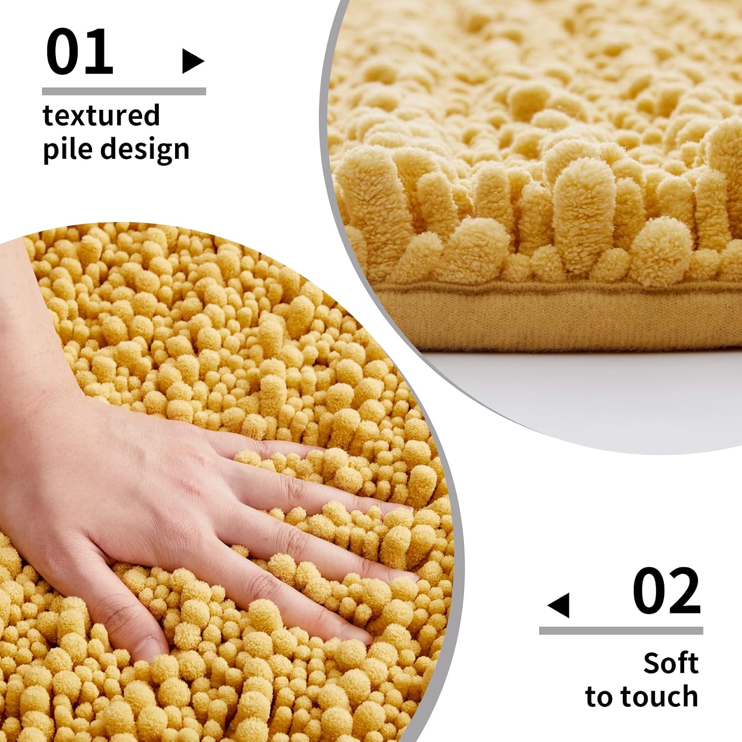 Disolla Bathroom Rugs 24x17, Extra Soft Chenille Bath Mat, Yellow image 4