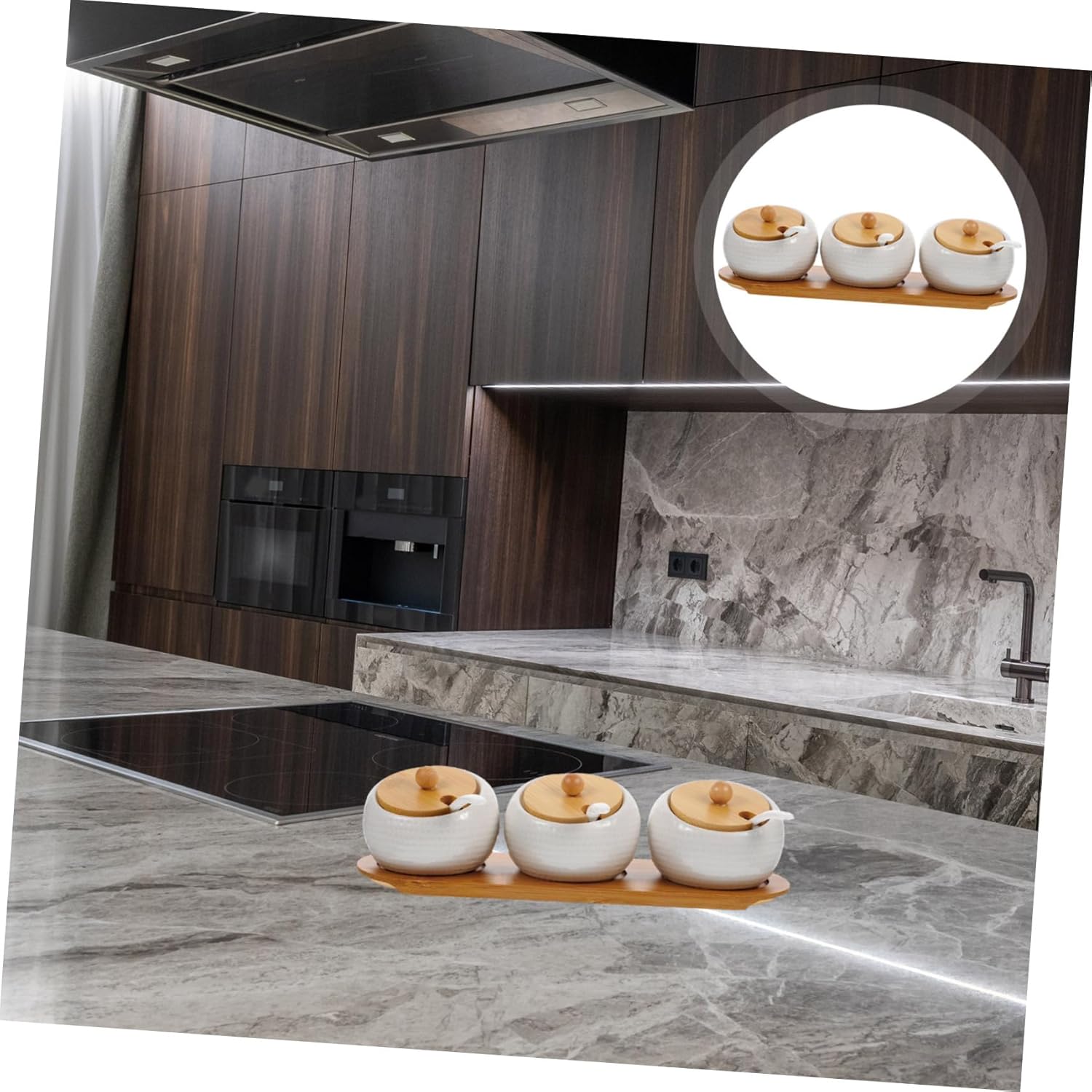 PRETYZOOM 1set Ceramic Kitchen Condiment Jars Tray Spice Containers for Easy Storage and Organization for Home Cooking and Restaurant Use