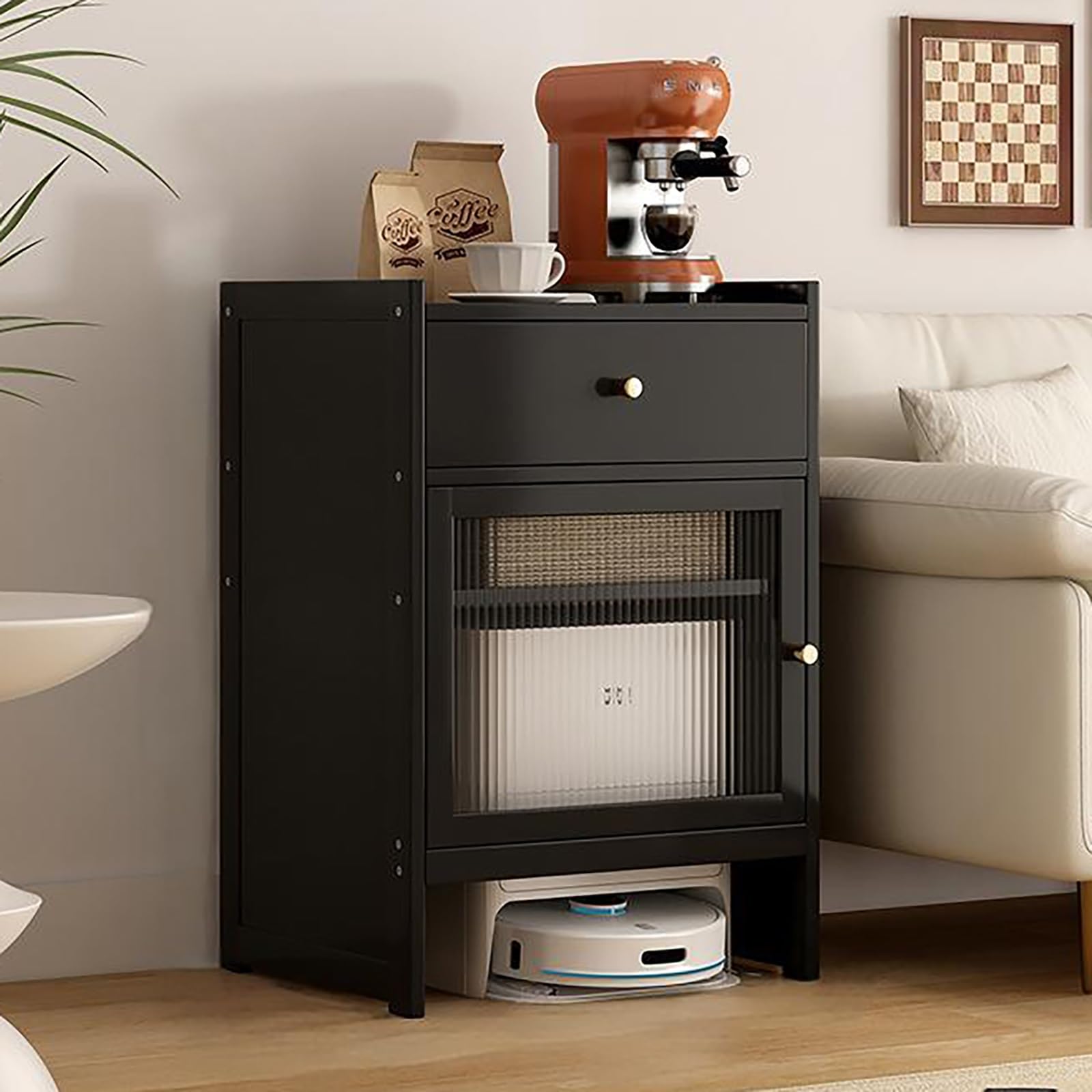 Meuble de rangement aspirateur robot de style rustique noir