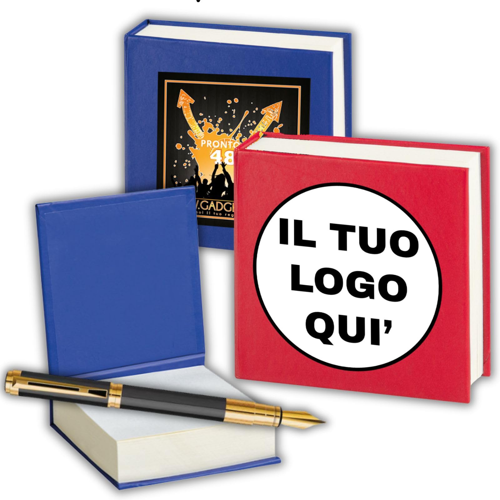 D&Vlab Blocco NOTES CUBE Personalizzato con logo testo, blocco promemoria e dispenser con fogli bianchi Rosso o Blu, Gadget aziendale pubblicitario per scuola ufficio e casa (50 pezzi)