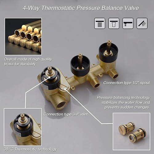 Miniatura 4 de KATAIS Juego de grifo de ducha negro, sistema de ducha termostática de lluvia de montaje en techo de 12 pulgadas, accesorios de ducha negro mate con