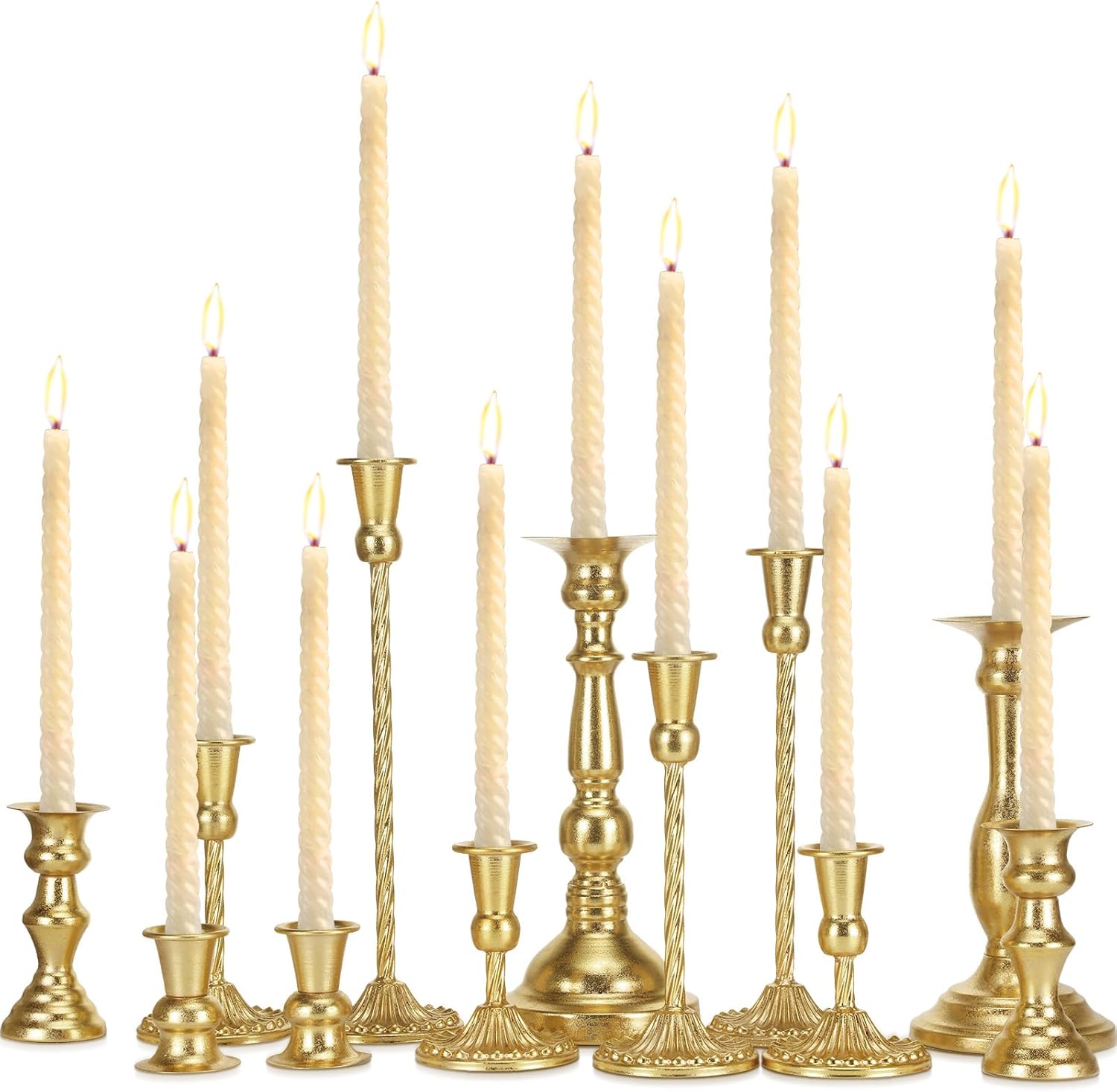 12 Pcs Candlestick Holders Gold Metal Taper Candle Holders Decorative Vintage Modern Table Centerpiece Decorations for Wedding Christmas Anniversary Dinner Party(Gold,Retro Style)