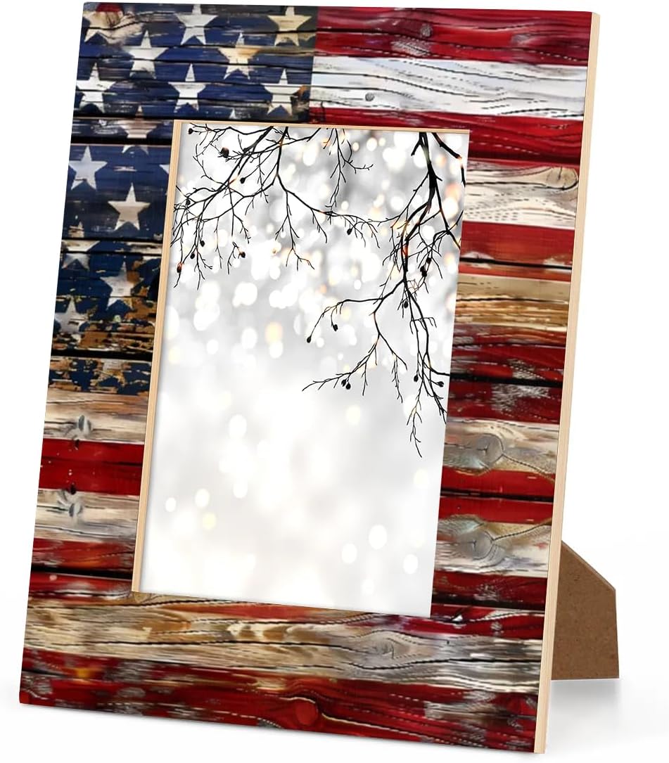 Old Wooden American Flag 5x7 Picture Frame, Display Photos 4.6x6.6 without Mat, Elegant Picture Frames Collage Wall Home Gallery Decor