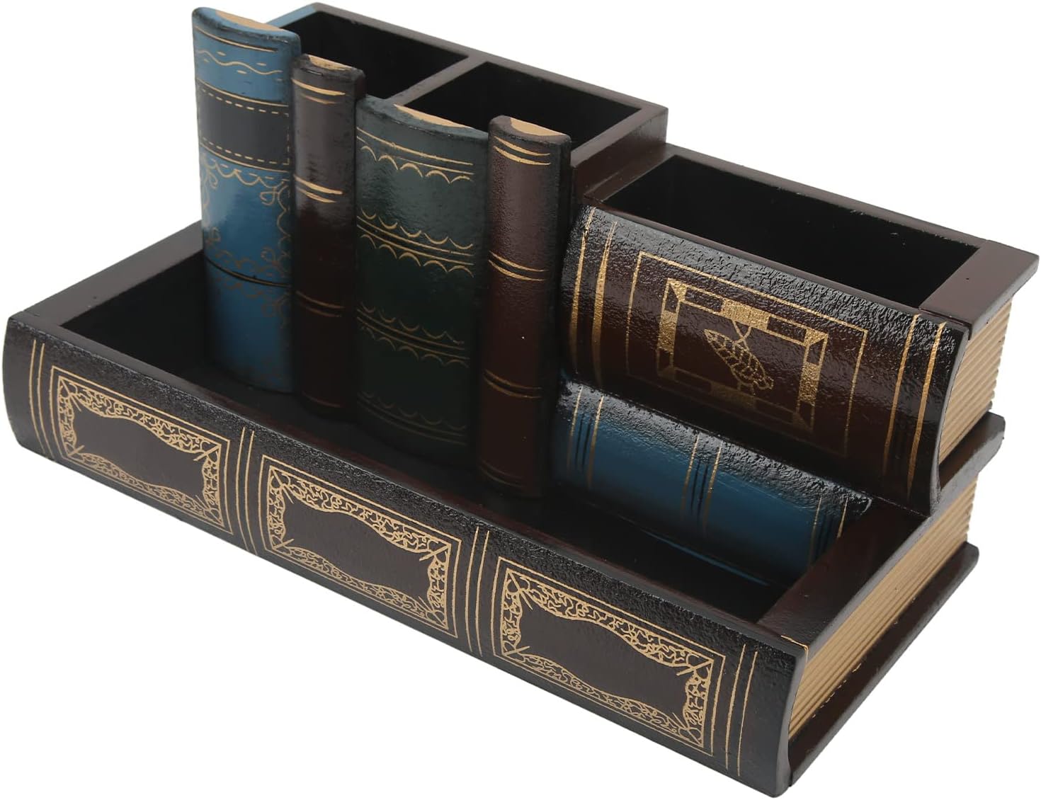 Wooden Pen Holder, Vintage Style Unique Pen Holder 4 Compartments for