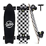 BELEEV Cruiser Skateboards for Beginners, 27 Inch Complete Skateboard for Kids Teens Adults, 7 Ply Canadian Maple Double Kick Deck Concave Trick Skateboard (Black)